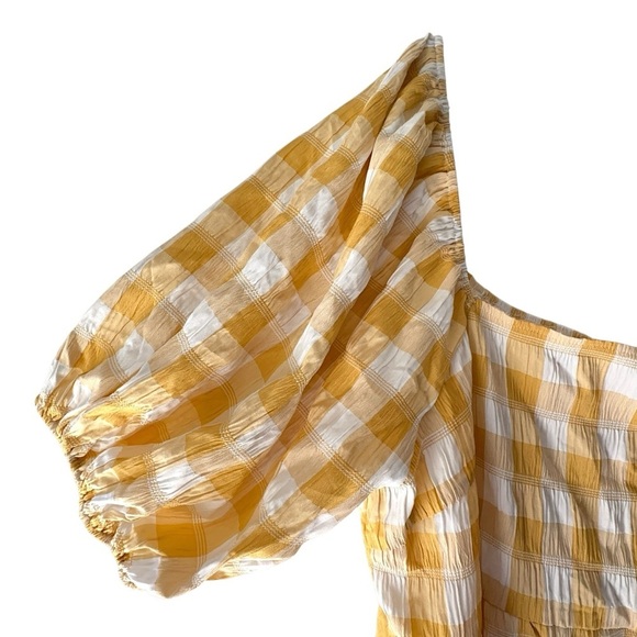 NWT | NASTY GAL PLUS SIZE SMOCKED GINGHAM MIDI DRESS LEMON YELLOW | SIZE 22 - Picture 3 of 12